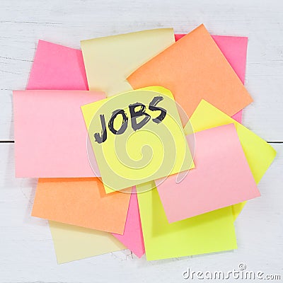 Jobs, job working recruitment employees business concept desk note paper Stock Photo