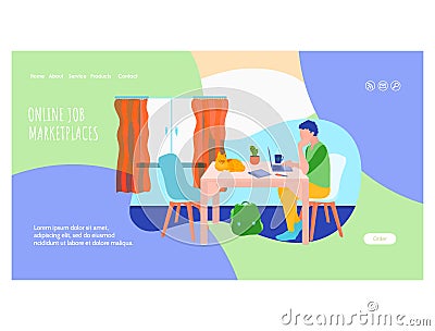 Jobs online landing page template. flat vector illustration Cartoon Illustration