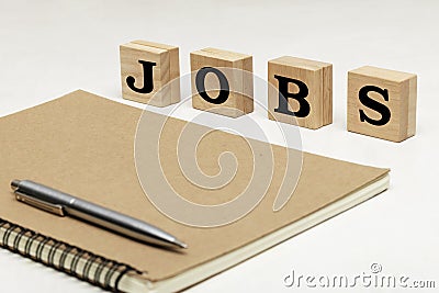 Jobs search concept, Big black text word Stock Photo