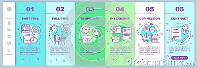 Jobs types onboarding mobile web pages vector template. Part-time, full-time. Responsive smartphone website interface Vector Illustration