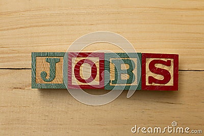 jobs wood cube words on wooden table cool Stock Photo