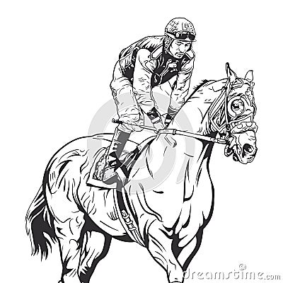 A jockey and horse race in a clear line art vector illustration Vector Illustration