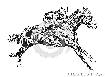 A jockey and horse race in a clear line art vector illustration Vector Illustration