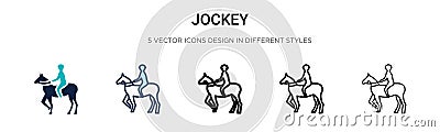 Jockey icon in filled, thin line, outline and stroke style. Vector illustration of two colored and black jockey vector icons Vector Illustration