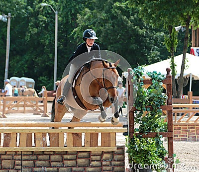 A Jockey Jumps An Obstacle At The Germantown Charity Horse Show In Germantown, TN. Editorial Stock Photo