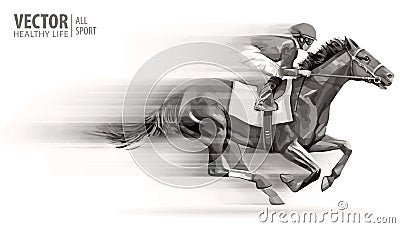 Jockey on racing horse. Champion. Hippodrome. Racetrack. Horse riding. Vector illustration. Derby. Speed. Blurred Vector Illustration