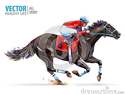 Jockey on racing horse. Derby. Sport. Vector illustration isolated on white background. Vector Illustration