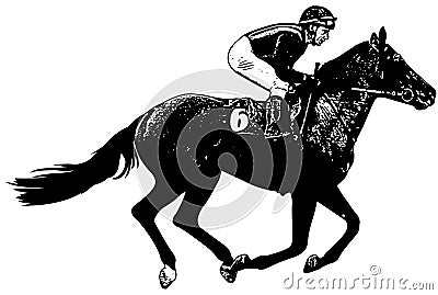 Jockey riding galloping race horse sketch illustration Vector Illustration