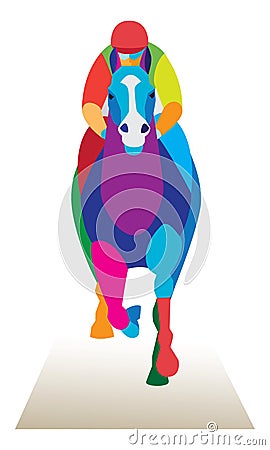 Jockey riding a horse. Full face Vector Illustration