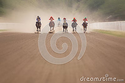 Jockeys during horse races on his horses Stock Photo