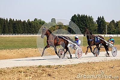 Jockeys and horses harness racing Editorial Stock Photo