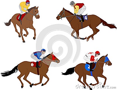 jockeys riding race horses - vector Vector Illustration