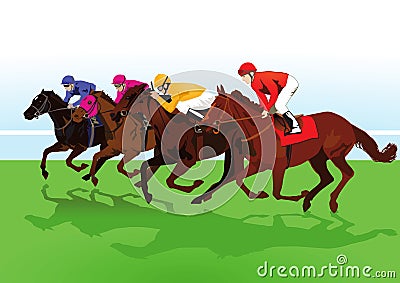 Jockeys riding racehorses Vector Illustration