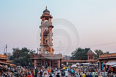 Clock tower and Sardar Market at sunset time in Jodhpur, India Editorial Stock Photo