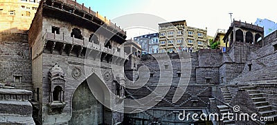 Ancient deep stepwell in Blue City Toor ji step-well. Stock Photo