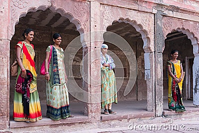 Beautiful middle aged Rajasthani women posing wearing traditional colourful Editorial Stock Photo