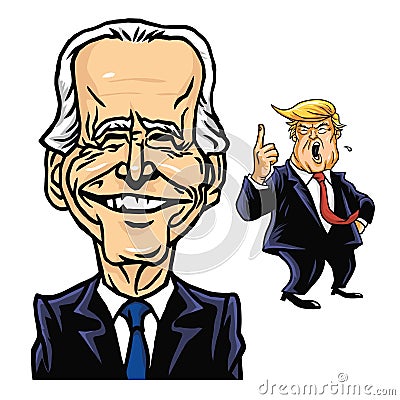 Joe Biden Elected President of US with Donald Trump Mad Fired Background Cartoon Caricature Vector Drawing Illustration Vector Illustration