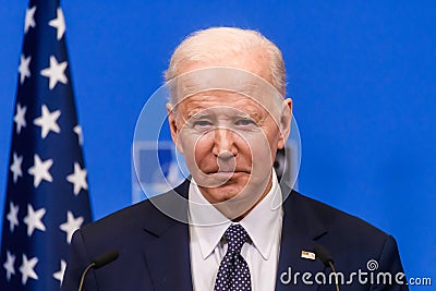 Joe Biden, President of United States of America, during press conference after NATO extraordinary SUMMIT 2022 Editorial Stock Photo