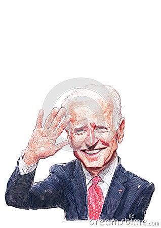 Joe Biden watercolor and ink illustration portrait Cartoon Illustration