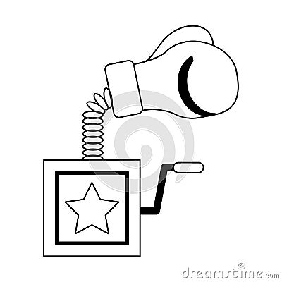Joek suprise box with boxing glove in black and white Vector Illustration