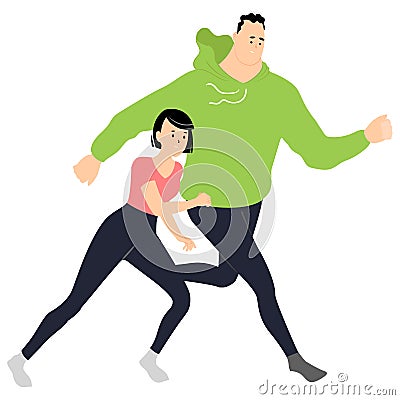 Jogger couple. Man and woman in sportswear running. Vector Illustration