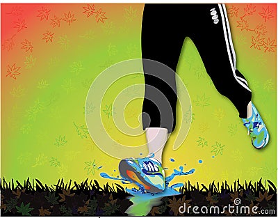 Jogger in fall, over leaves Cartoon Illustration