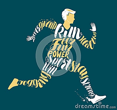 Jogging, fitness or run concept. Typographic design, vector illustration Vector Illustration