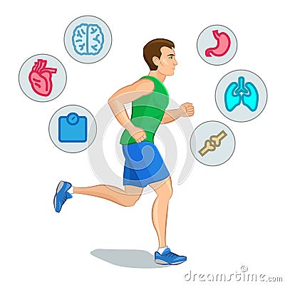 Jogging man, running infographic elements, loss weight cardio t Vector Illustration