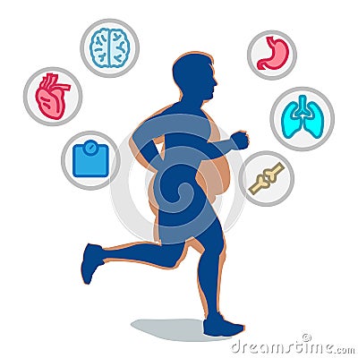 Jogging man, running infographic elements, loss weight cardio tr Vector Illustration