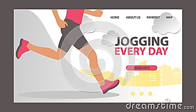 Jogging at morning and running man vector web template. Runner is engaged in fitness and active healthy lifestyle. Run Vector Illustration