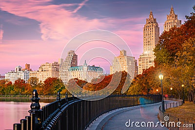 Jogging path in Central Park in NY Stock Photo