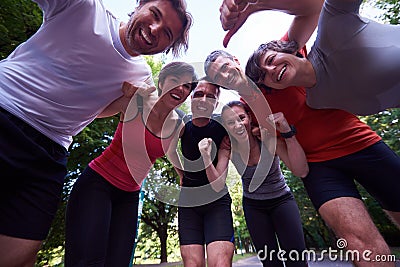 Jogging people group have fun Stock Photo