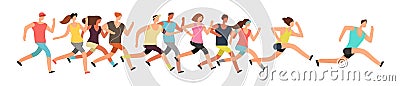 Jogging people. Runners group in motion. Running men and women sports background Vector Illustration
