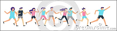 Jogging runners group. Morning running, adult people training sport run and outdoor jog. Fitness runner flat vector Vector Illustration