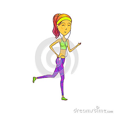 Jogging or running woman, vector icon or clipart. Vector Illustration