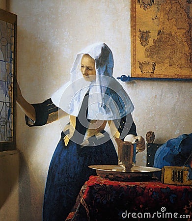Johannes Vermeer - Young Woman with Water Pitcher (1662) Photo Poster Art Print Editorial Stock Photo