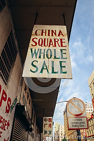 Chinese business sign in the city Editorial Stock Photo