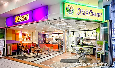 Interior of Fast Food Take Out Restaurant in a Mall Editorial Stock Photo