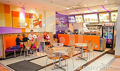 Interior of Fast Food Take Out Restaurant in a Mall Editorial Stock Photo
