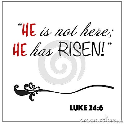 Luke 24:6- He is not here he has risen for Christian Easter encouragement from the New Testament Bible scriptures. Vector Illustration