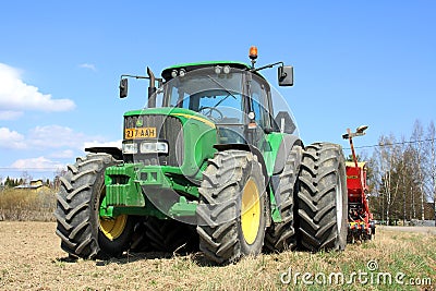 John Deere 6620 Agricultural Tractor and Vaderstad Cultivator Editorial Stock Photo