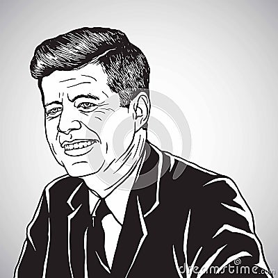 John F Kennedy JFK Portrait. Hand Drawn Cartoon Caricature Vector Illustration. October 31, 2017 Vector Illustration