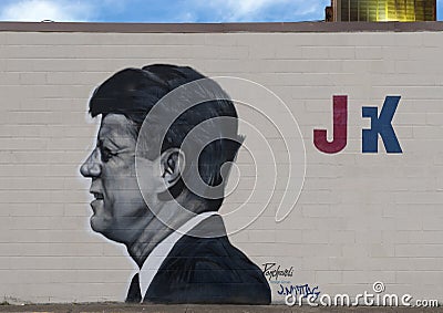 John F. Kennedy mural by Theo Ponchaveli and Josh Mittag, Dallas, Texas Editorial Stock Photo