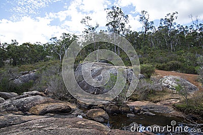 John Forrest National Park rocky landscape near waterfall Stock Photo