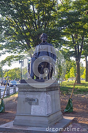 Charles Sumner Statue in Cambridge Common, Massachusetts, USA Editorial Stock Photo