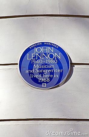 John Lennon Blue Plaque in London Editorial Stock Photo