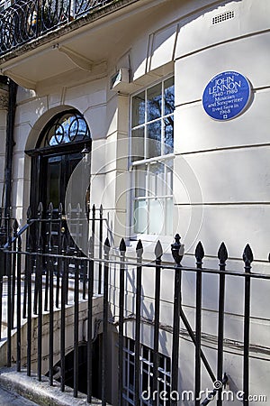 John Lennon Blue Plaque in London Editorial Stock Photo