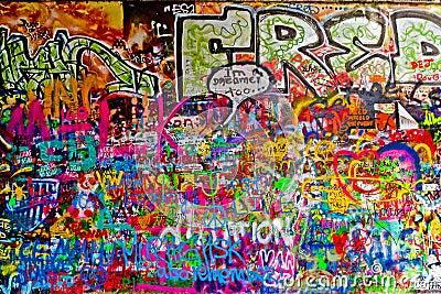John Lennon Graffiti Wall on Kampa Island in Prague Editorial Stock Photo