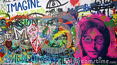 John Lennon wall in Prague Editorial Stock Photo