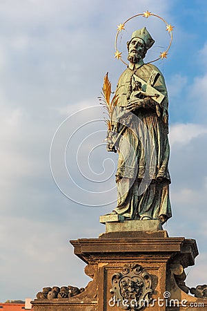 John of Nepomuk on the Charles Bridge in Prague, Czech Republic Stock Photo